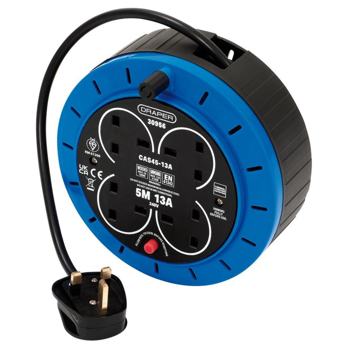 Draper 230V 13A 4 Socket Cassette Reel, 5m 30956