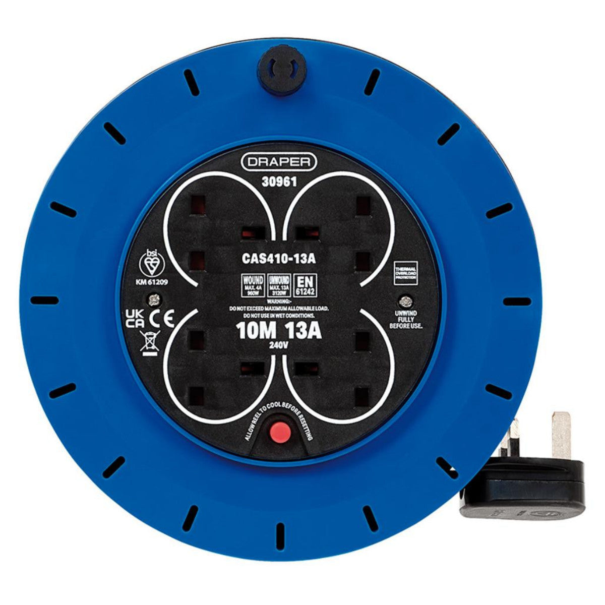 Draper 230V 13A 4 Socket Cassette Reel, 10m 30961