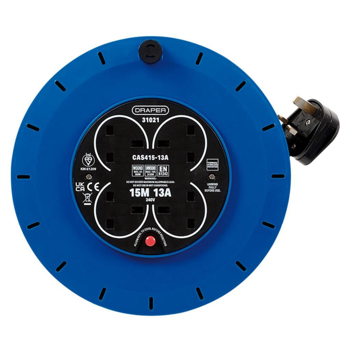 Draper 230V 13A 4 Socket Cassette Reel, 15m 31021