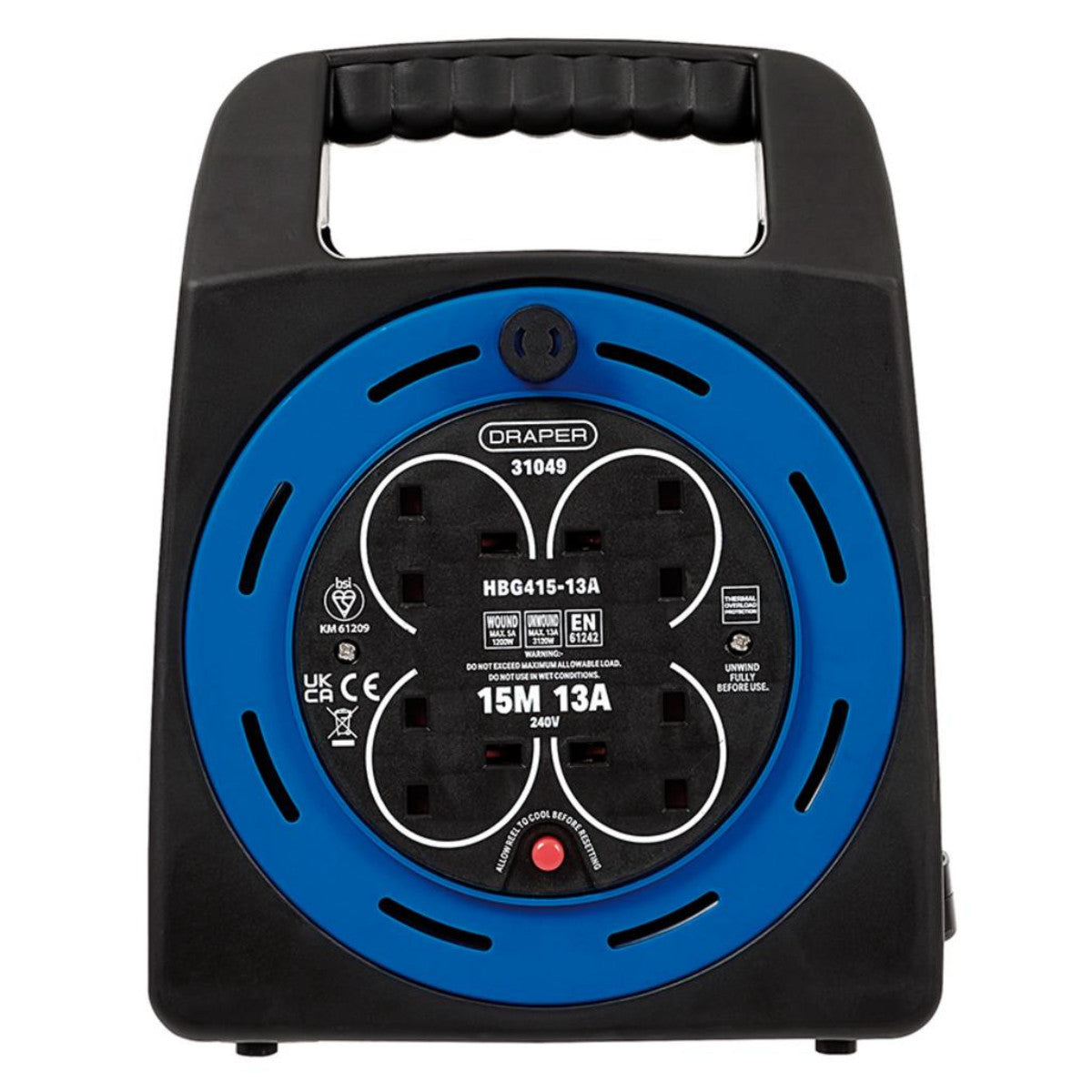 Draper 230V Four Socket Cable Reel, 15m 31049