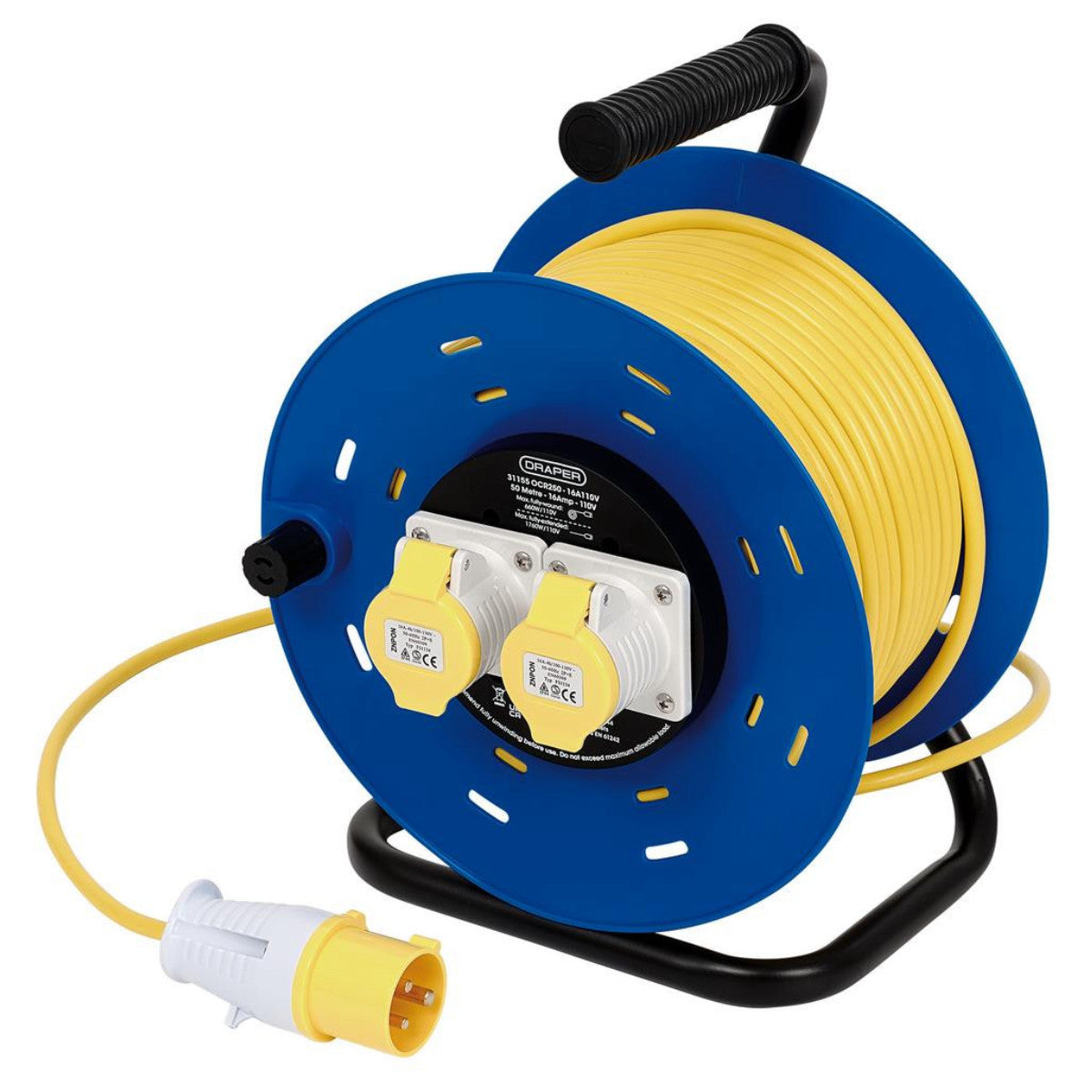Draper 16A 110V 2 Socket Open Cable Reel, 50m 31155