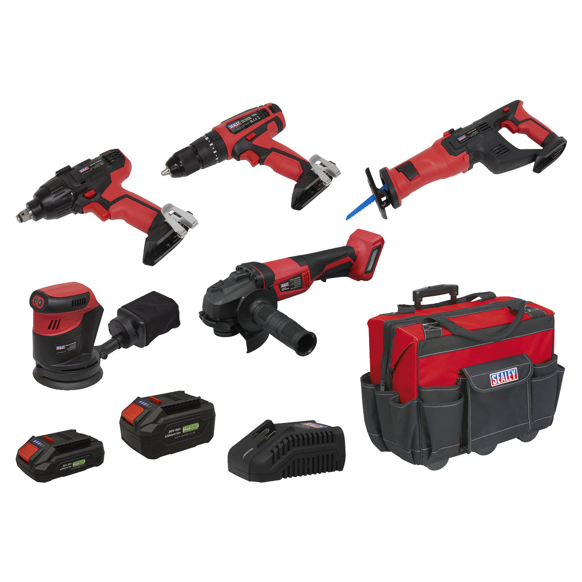 Sealey 5 x SV20 Series Cordless Power Tool Kit 20V Euro Plug - 2 Batteries CP20VCOMBO2EU