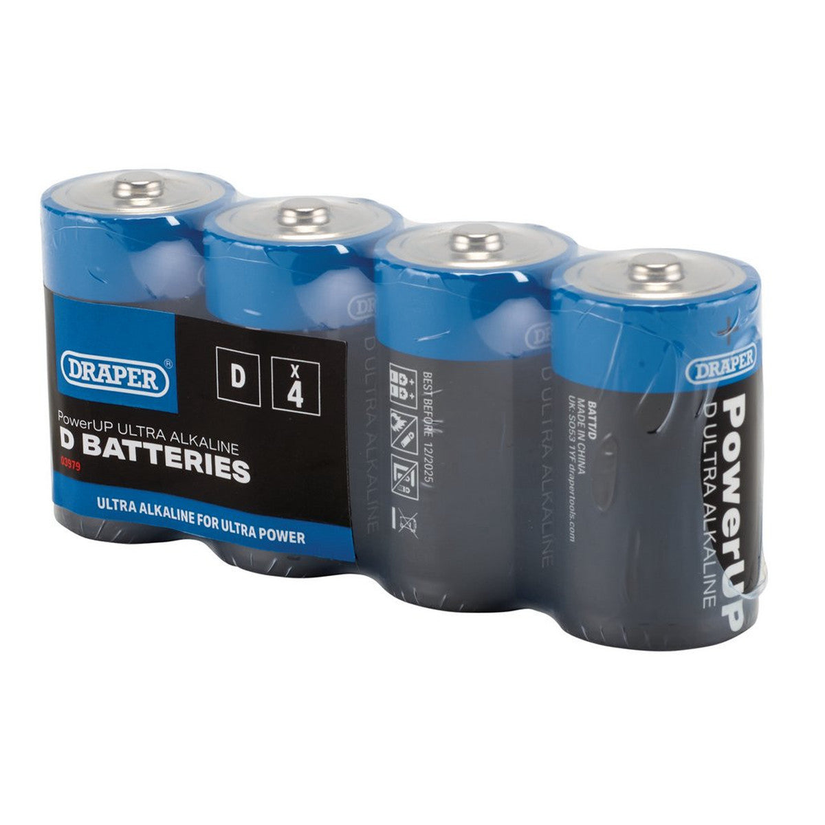 Draper PowerUP Ultra Alkaline D Batteries (Pack of 4) 03979