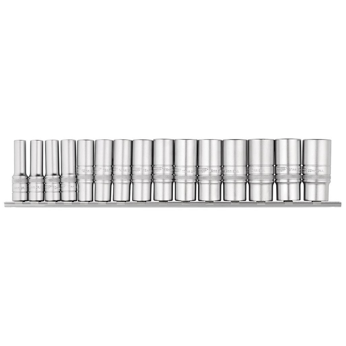 Draper Expert Metric Deep Socket Set on a Metal Rail, 3/8" Sq. Dr. (15 Piece) 16494