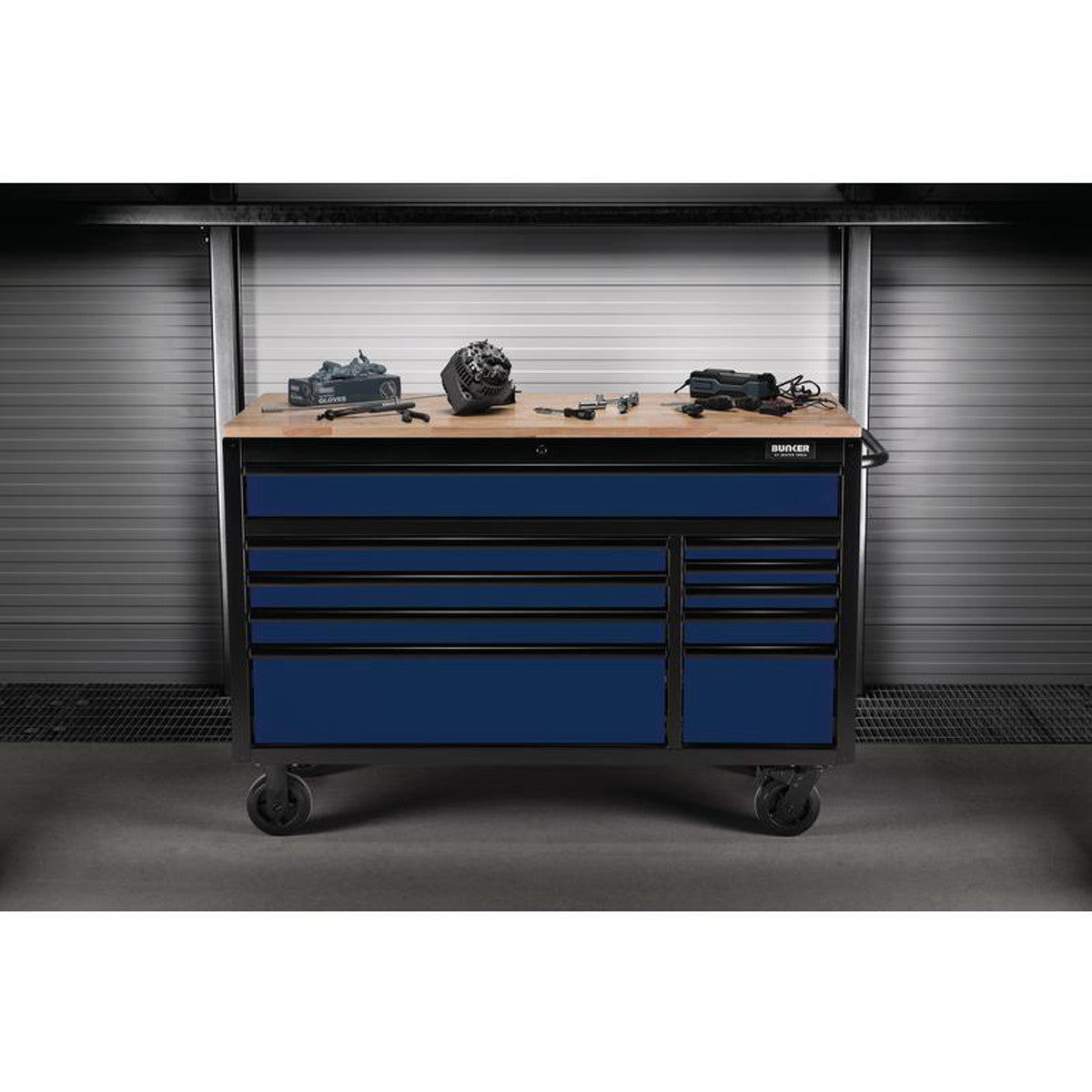 Bunker 10 Drawer Workbench Roller Tool Cabinet, 56", Blue 27223