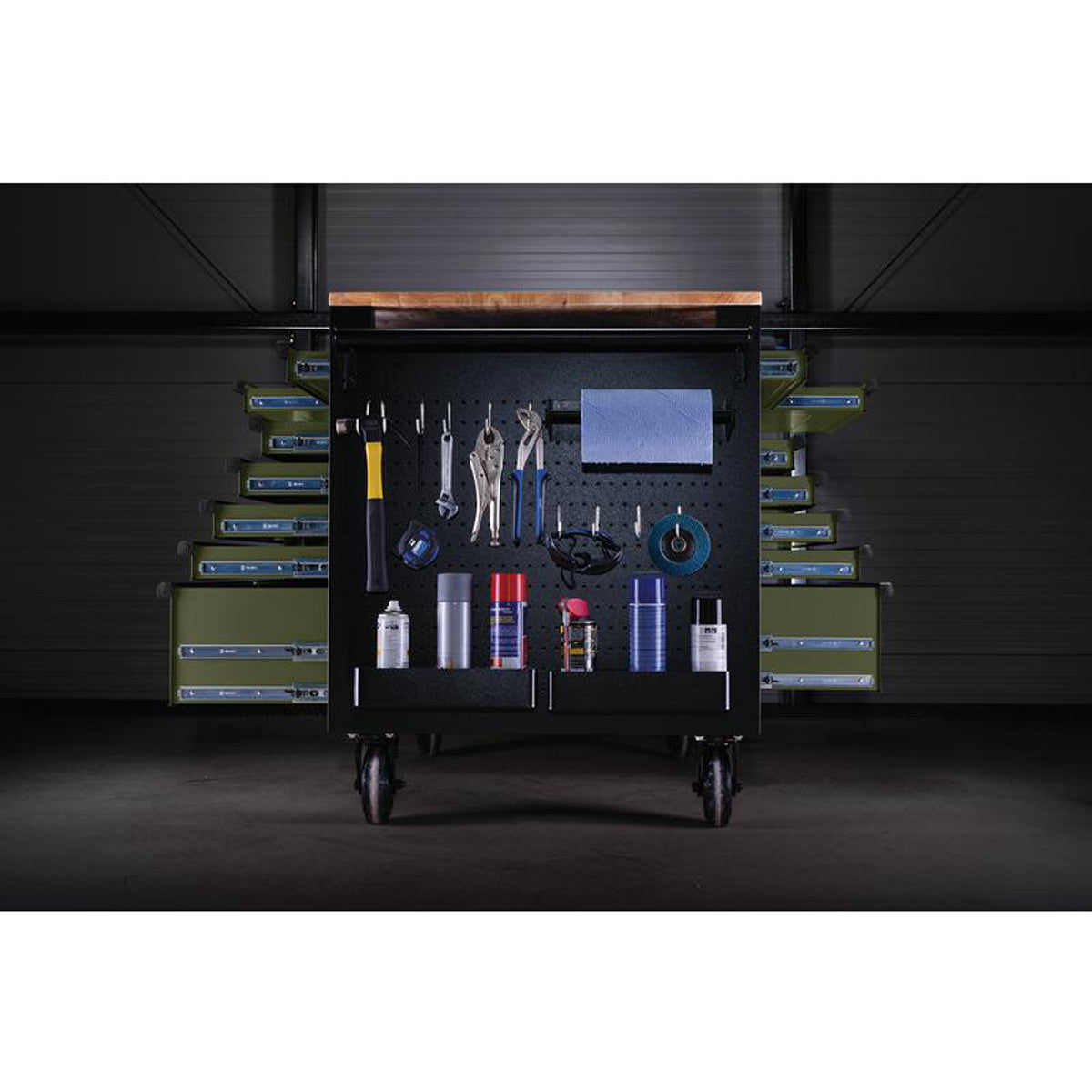 Bunker 14 Drawer Multi-Functional Workbench Roller Tool Cabinet, 48", Green 27332