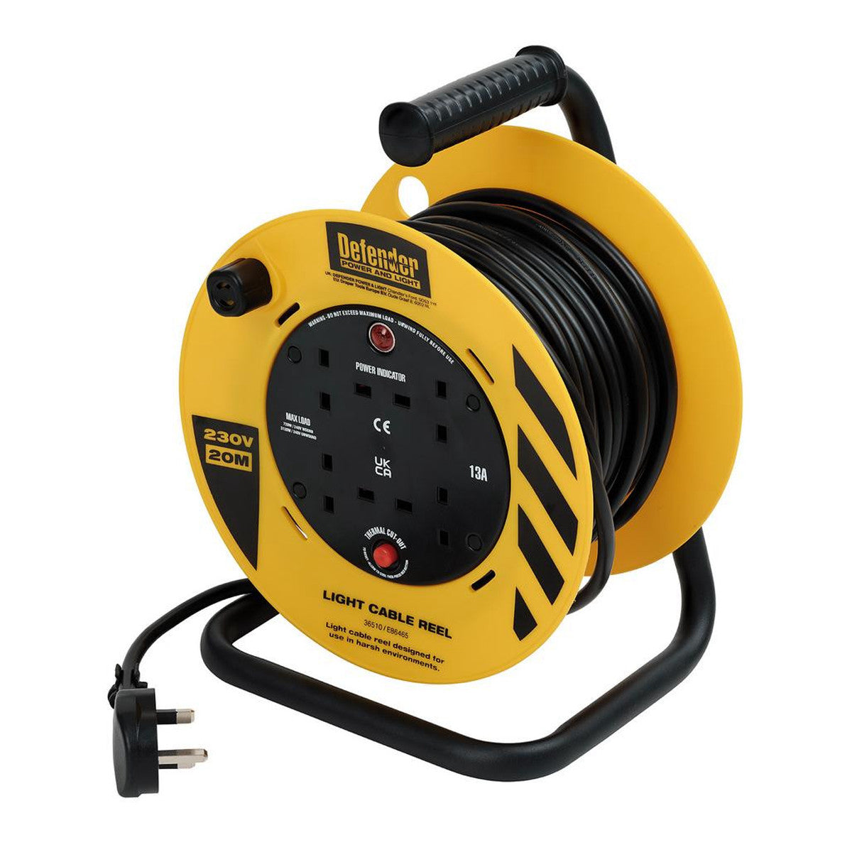 Draper E86465 230V 4-Way Light Industrial Cable Extension Reel, 20m 36510