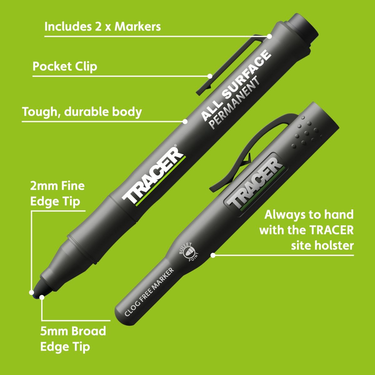 TRACER Twin Black Clog Free Marker set ACF1-2
