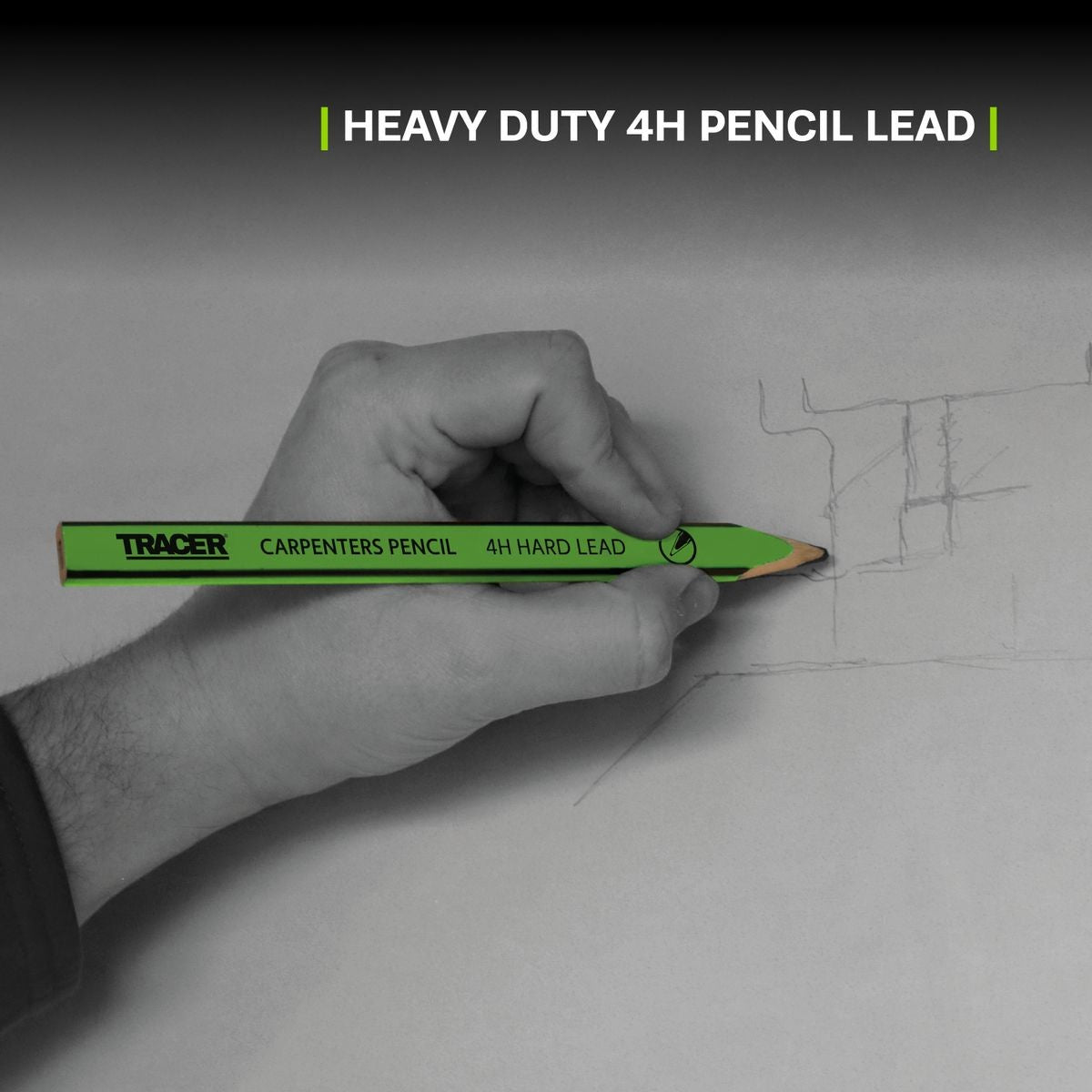 TRACER 4H Carpenters Pencils (Hard Lead) 10pc - c/w Sharpener ACP1