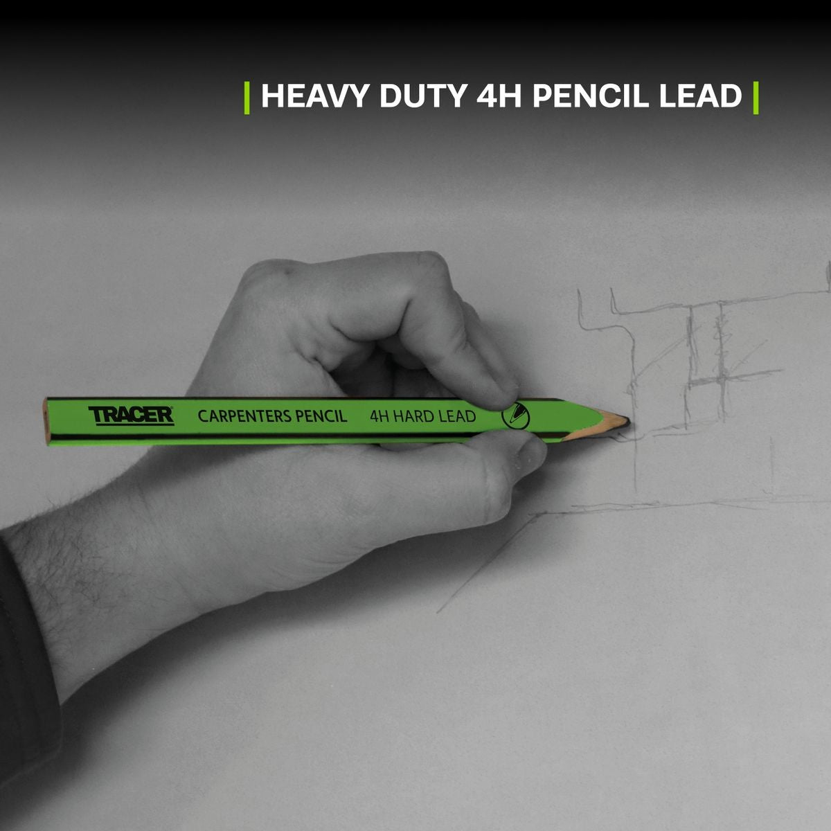 TRACER 4H Carpenters Pencils (Hard Lead) 10pc - c/w Sharpener ACP1