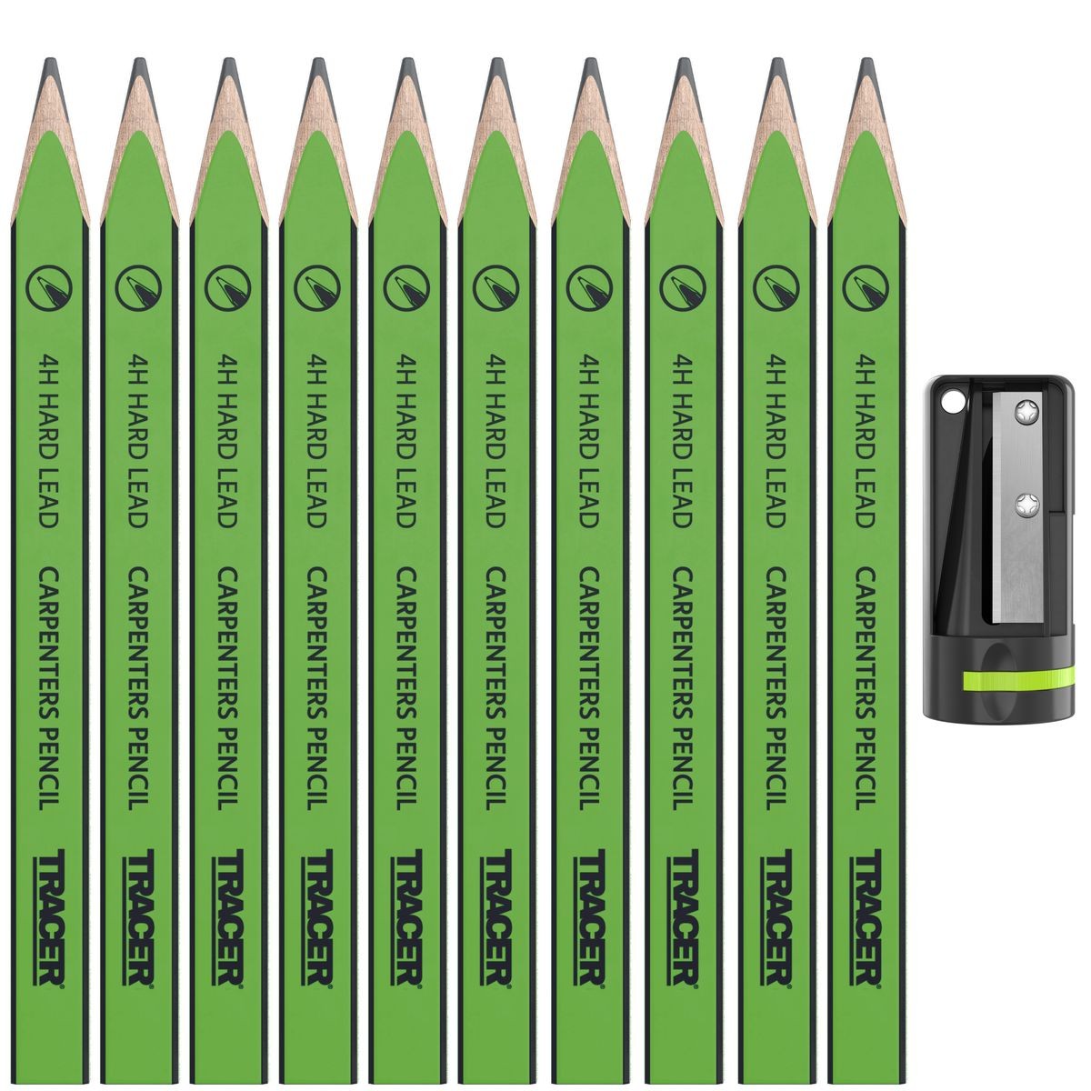 TRACER 4H Carpenters Pencils (Hard Lead) 10pc - c/w Sharpener ACP1