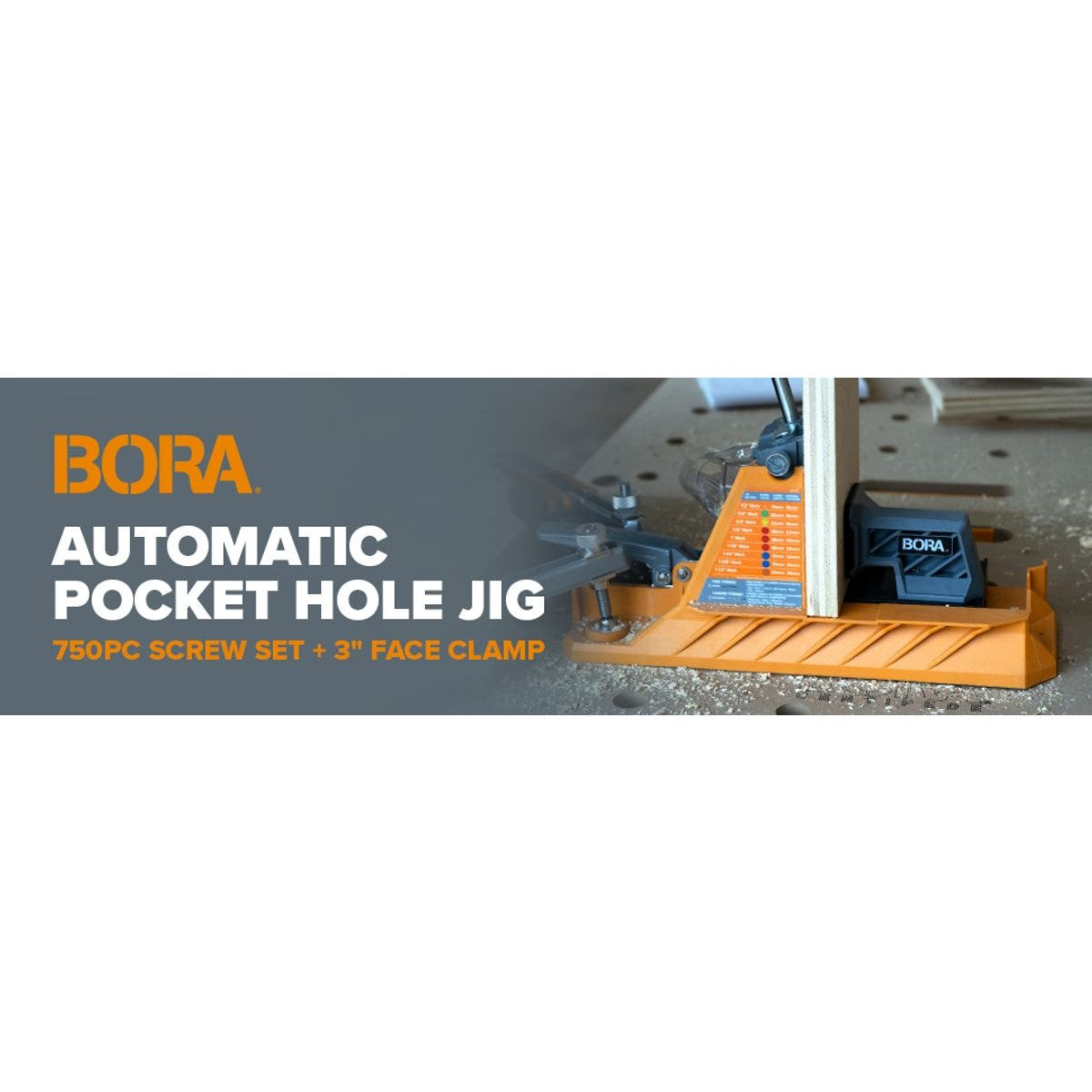 BORA Auto-Jig Pocket Hole System Project Pack with 3-Inch Face Clamp (BR-G060201) and 750-Piece Screw Set BR-A170203
