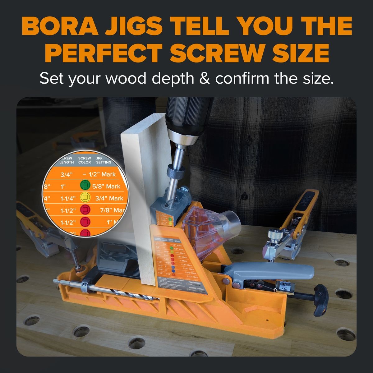 BORA Auto-Jig Pocket Hole System Project Pack with 3-Inch Face Clamp (BR-G060201) and 750-Piece Screw Set BR-A170203