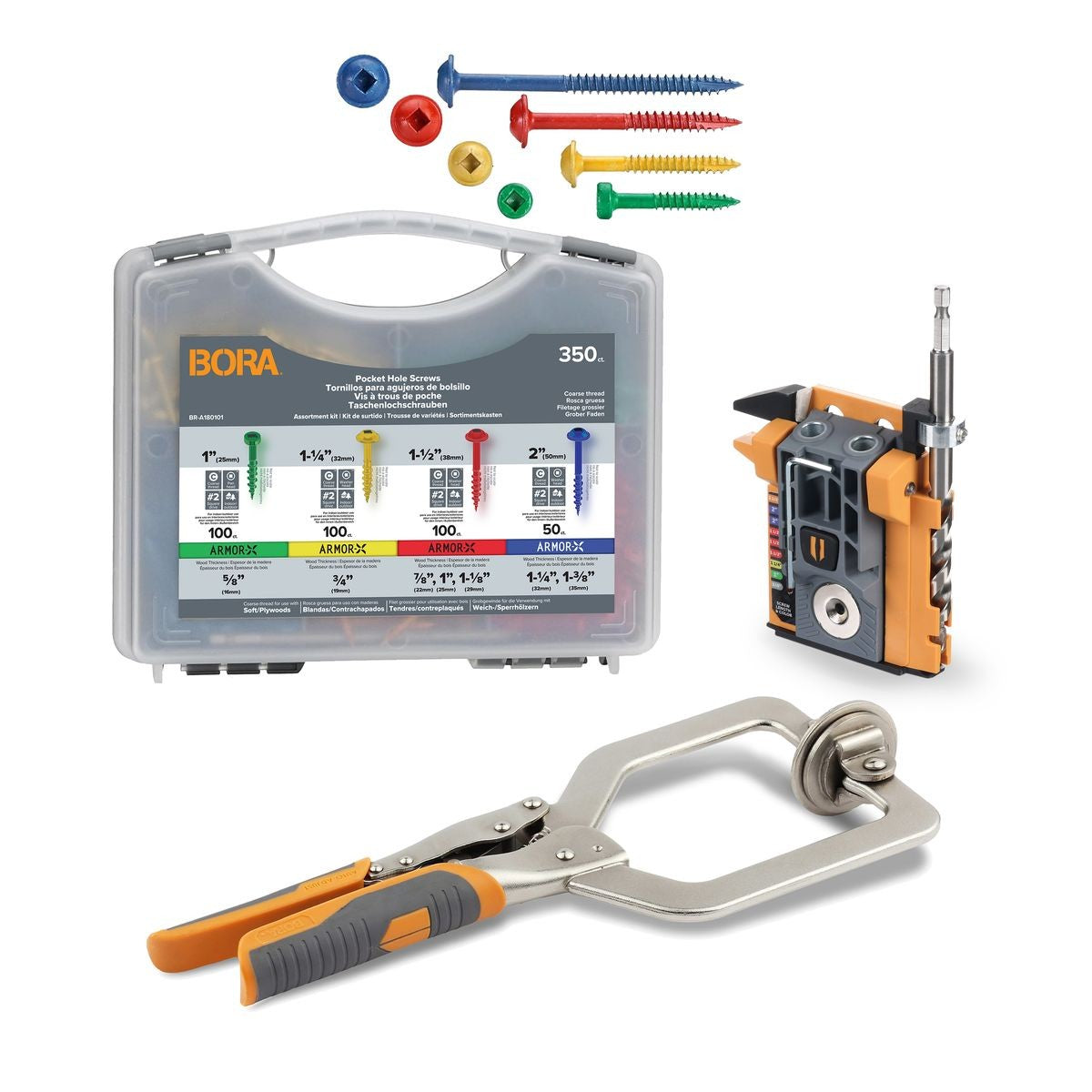BORA Auto Mini Pocket Hole Jig System Project Pack & 350pc Screw Set BR-A170402