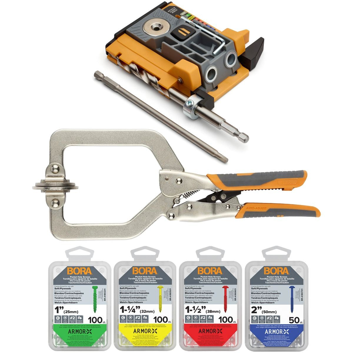 BORA Auto Mini Pocket Hole Jig System Project Pack & 350pc Screw Set BR-A170402