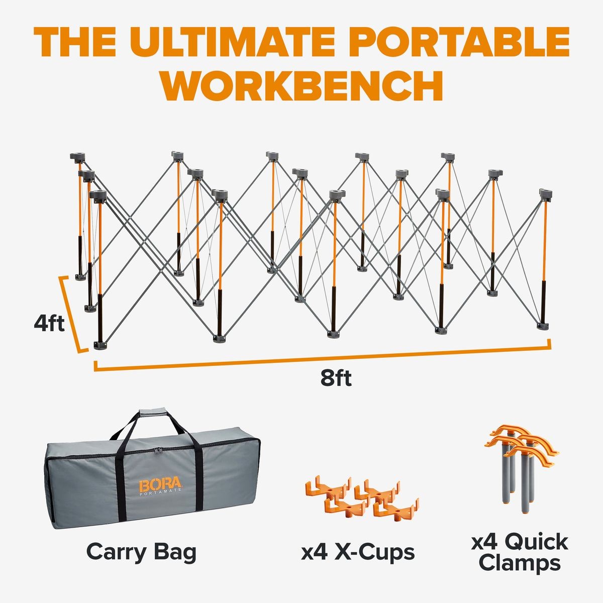 BORA Centipede 4ft x 8ft x 30in Unit, 4 X-Cups, 4 Clamps, C/S Bag CK15S