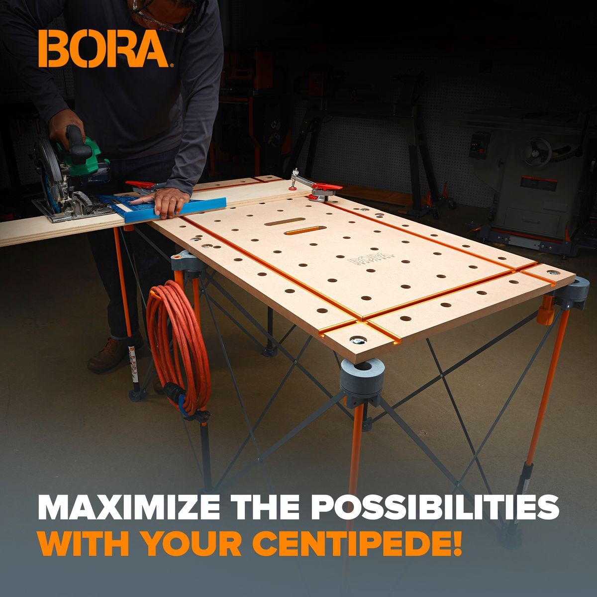 BORA Centipede 2 x 4ft T-Track Tabletop - 20mm Dog Holes CK24TM