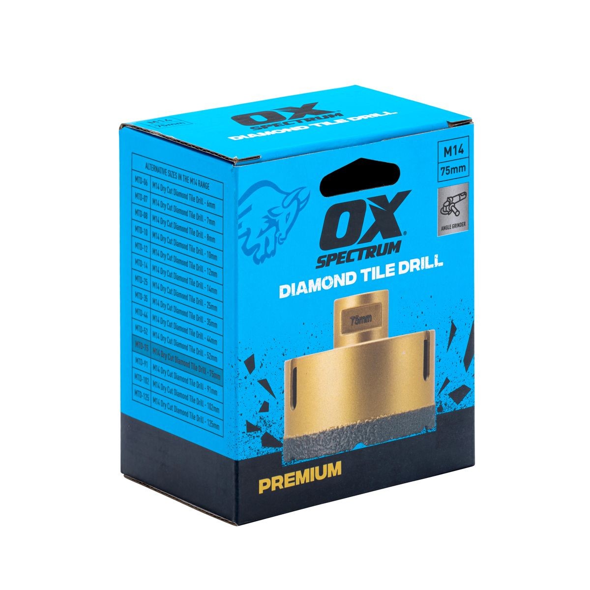 OX Premium M14 Dry Cut Diamond Tile Drill - 75mm MTD-75