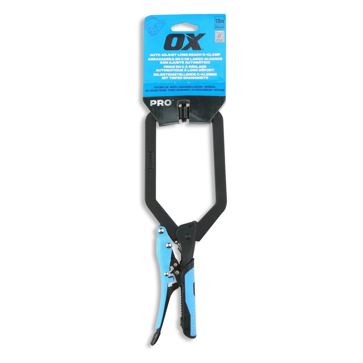 OX Auto Adjust 10-Inch Long Reach C Clamp With Swivel Pad - Gripped OX-P204502