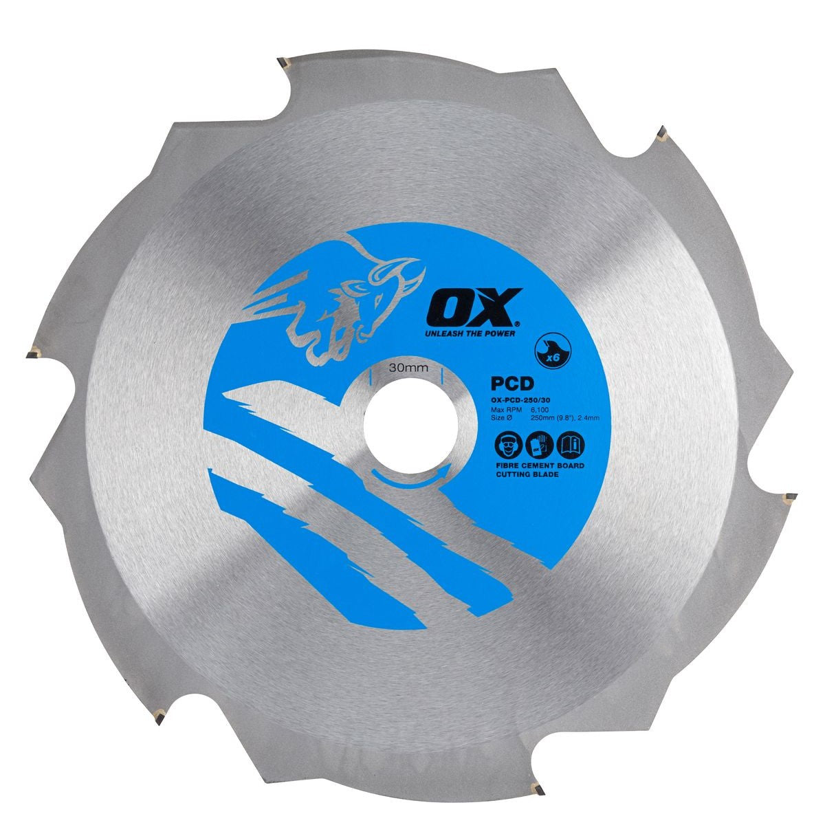OX Fibre Cement Cutting Blade - 6 Teeth - 250/30mm OX-PCD-250/30