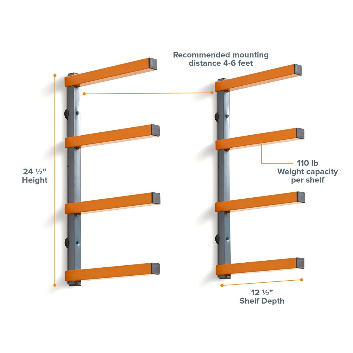 BORA Wall Rack 4 Level Orange/Gray - Color Box PBR-0410