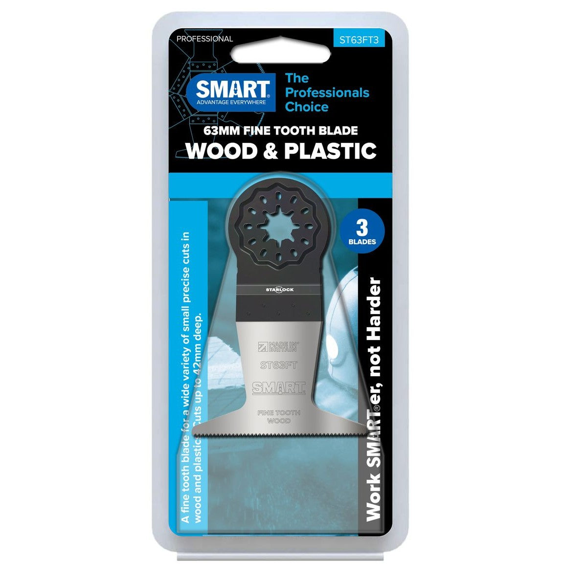 SMART Professional STARLOCK 63mm Fine Tooth Wood Blade - 3pk ST63FT3