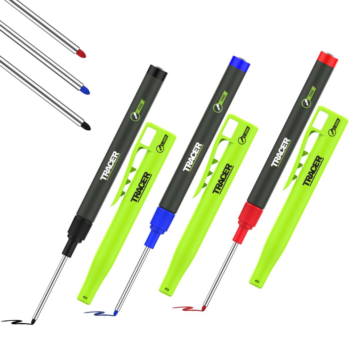 TRACER 2.0 Long Nib Holstered Marker 3pc Kit - Black, Red, Blue TLNPK3