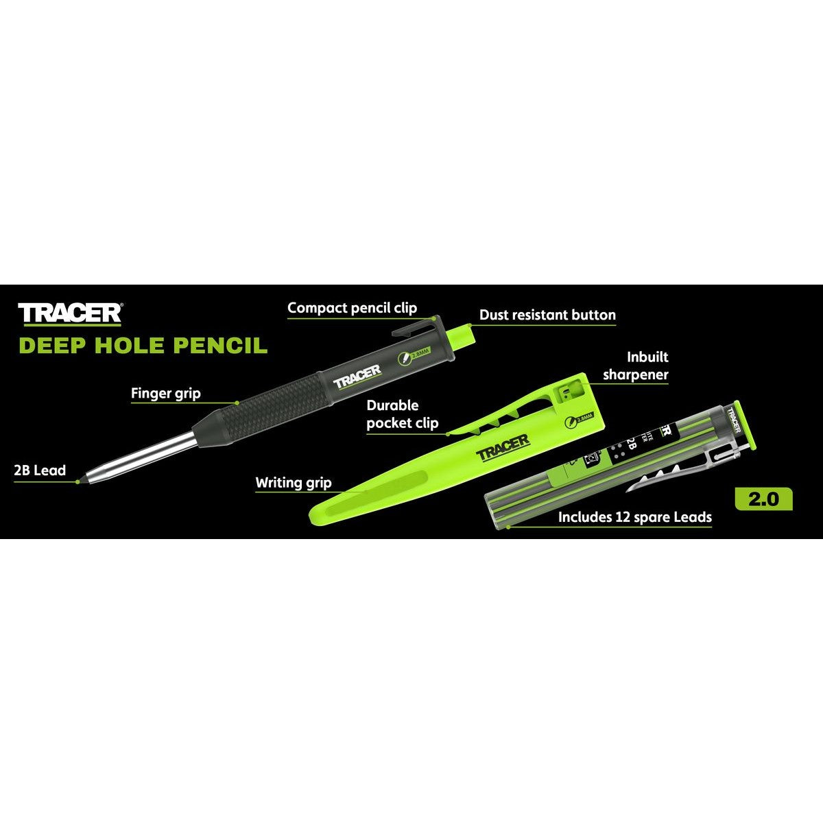 TRACER 2.8MM Deep Hole Pencil + 12pc Lead Holster TMK1