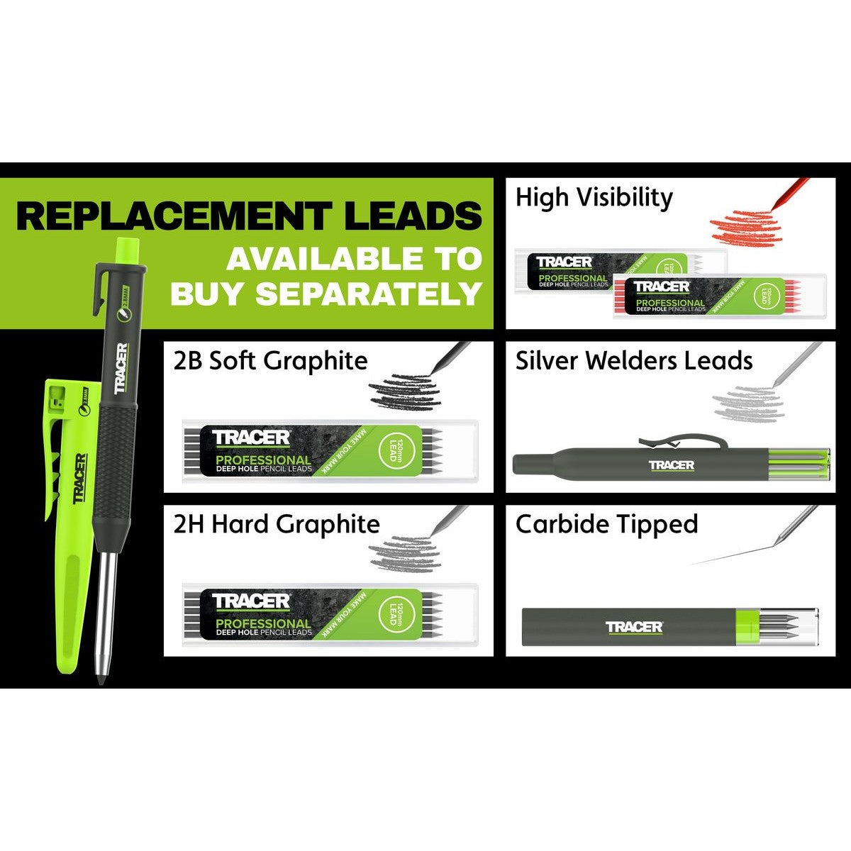 TRACER 2.8MM Deep Hole Pencil + 12pc Lead Holster TMK1