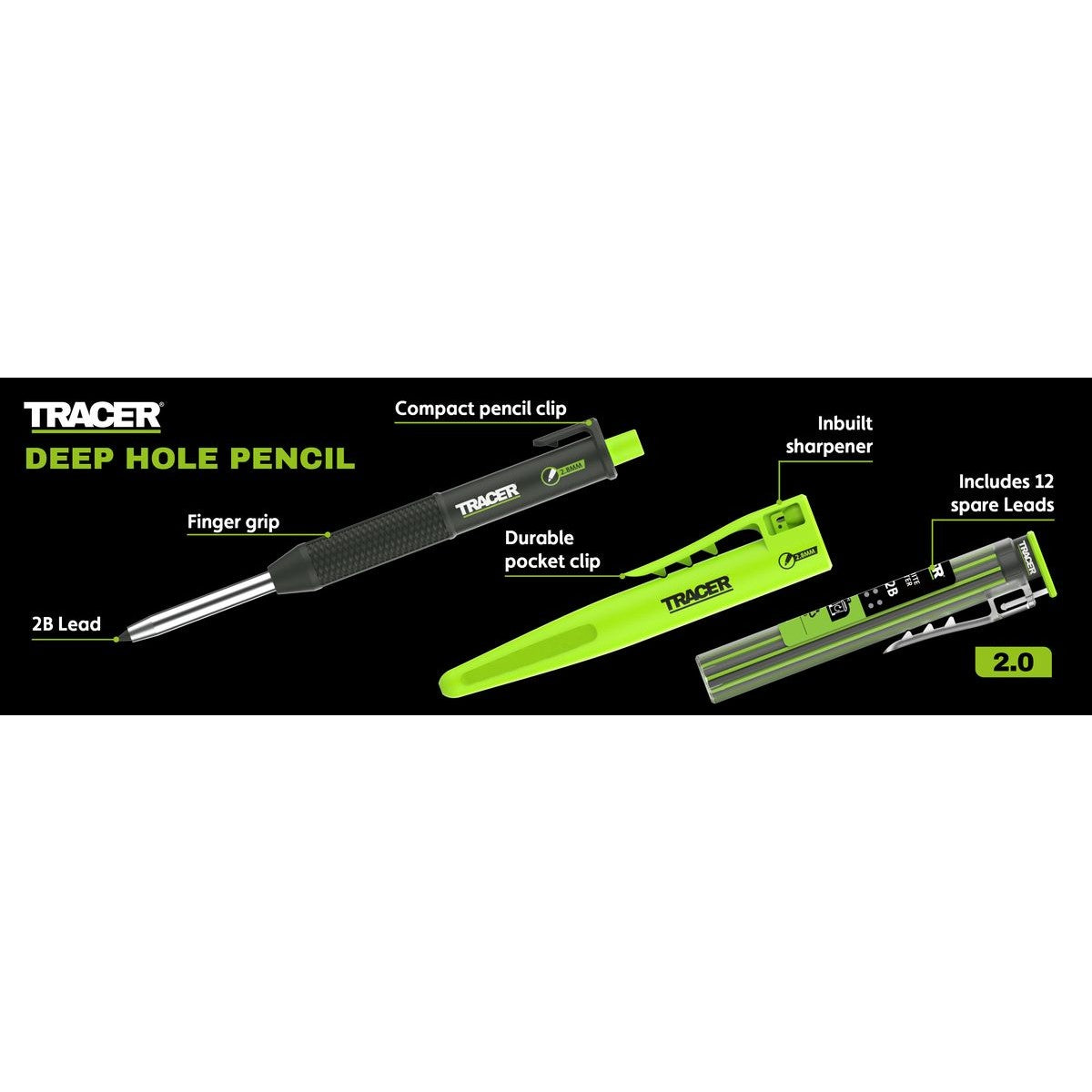 TRACER 2.0 3PC Marking Kit - Deep Hole Pencil + Lead Holster + Deep Hole Marker TMK3
