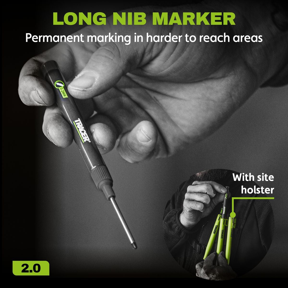 TRACER 2.0 3PC Marking Kit - Deep Hole Pencil + Lead Holster + Deep Hole Marker TMK3