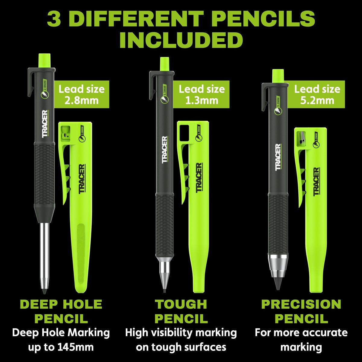 TRACER 3pc Pencil Marking Kit - 1.3mm, 2.8mm, 5.2mm TPK3
