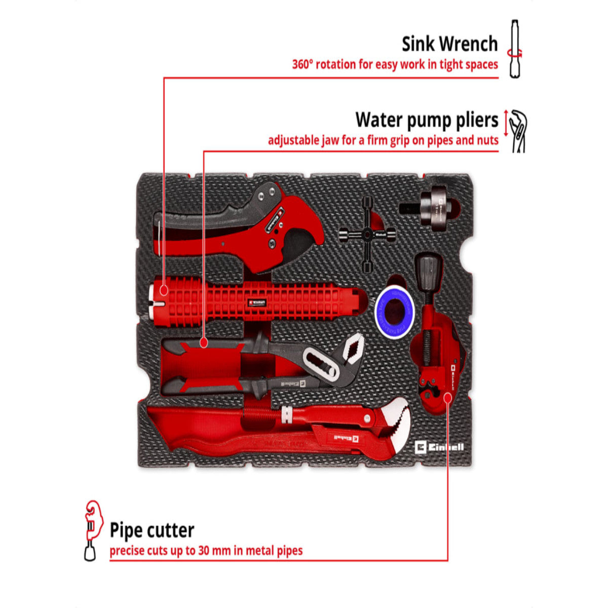 Einhell E-Case Inlay Plumbing Installation Set, 8 Piece EINEIPLUMSET