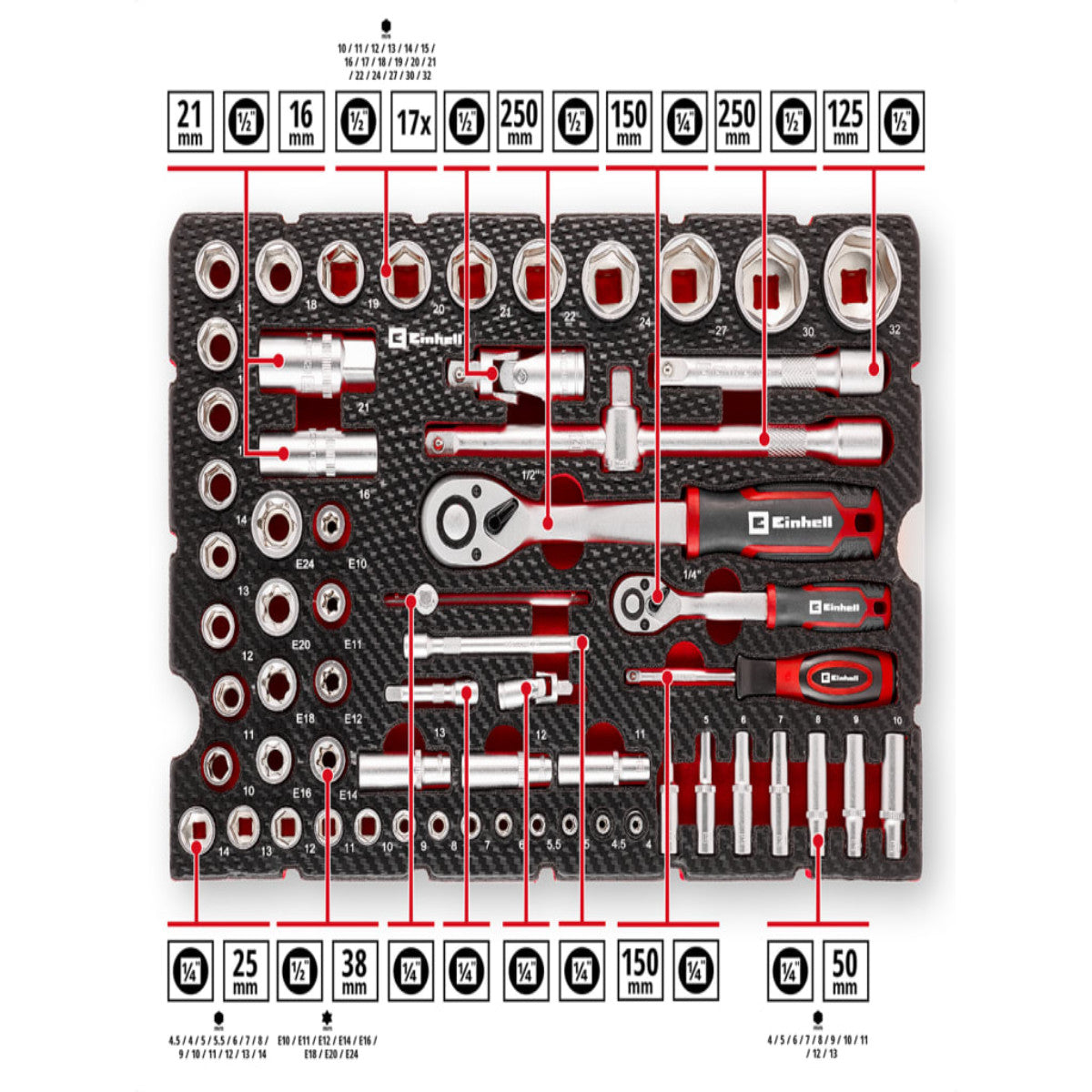 Einhell E-Case Inlay Socket Set, 60 Piece EINEISOCKSET