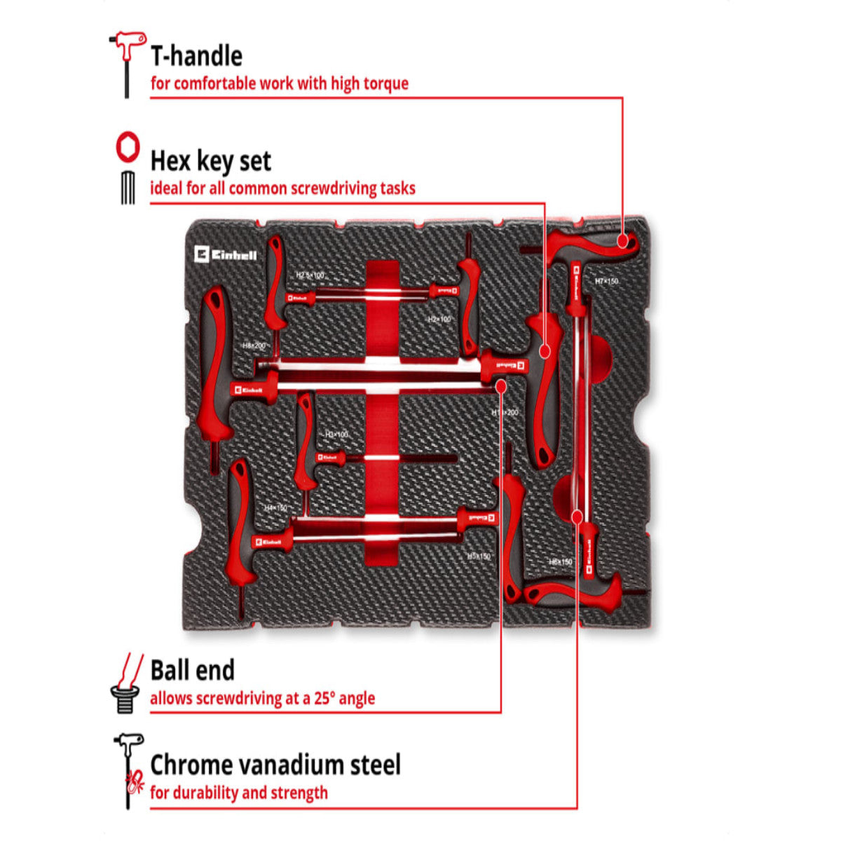 Einhell E-Case Inlay T-Handle Screwdriver Set, 9 Piece EINEITSCRSET