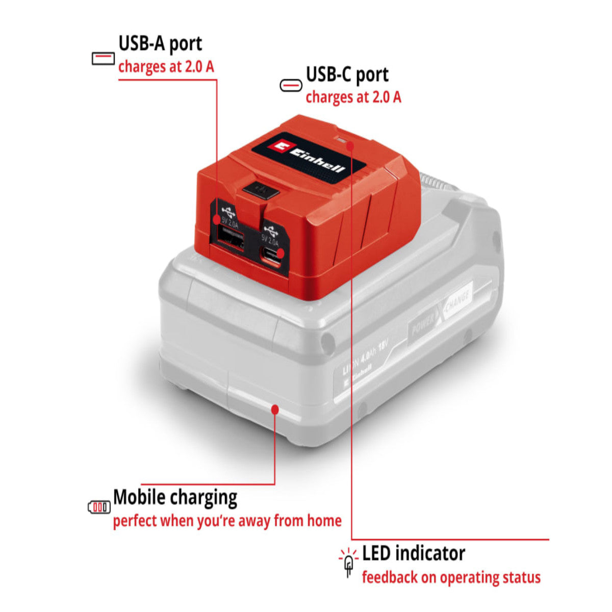 Einhell TC-CP 18 Li USB A/C-Solo USB Battery Adaptor EINTCCP18N