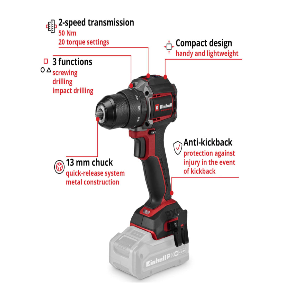 Einhell TP-CD 18/50-C Li-i BL-Solo PRO Combi Drill 18V Bare Unit EINTPCD1850N