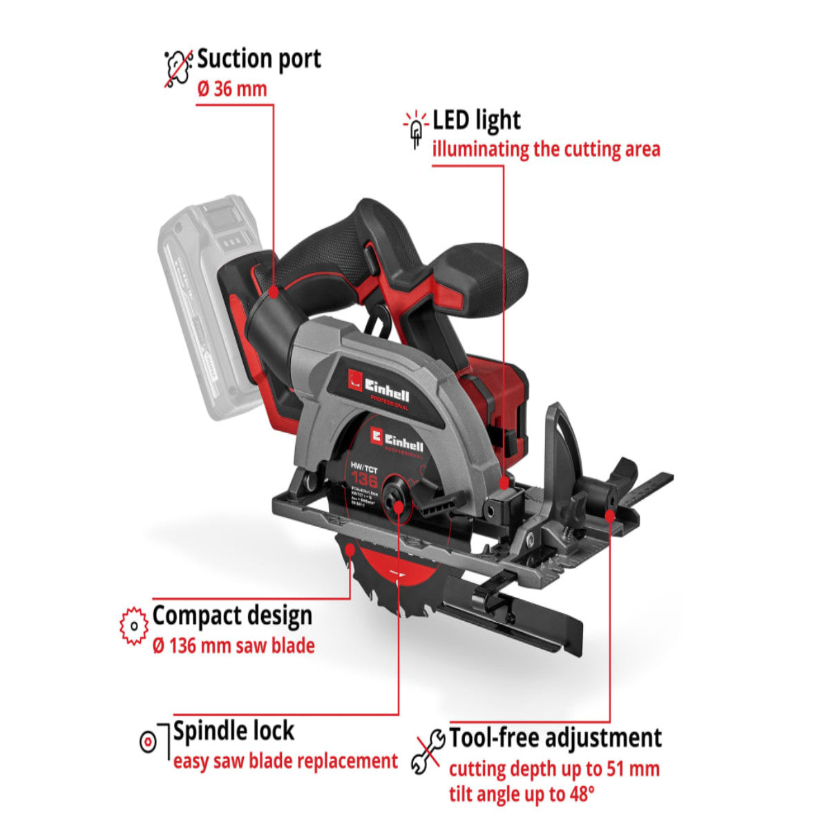 Einhell TP-CS 18/136-C Li BL-Solo PRO Circular Saw 18V Bare Unit EINTPCS18136
