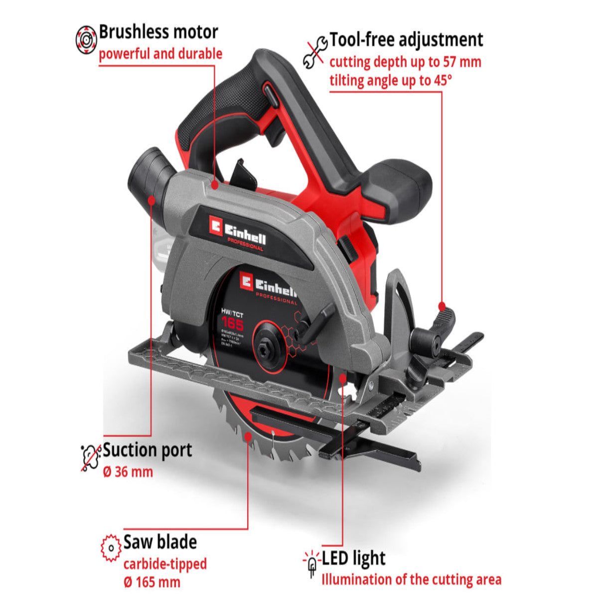 Einhell TP-CS 18/165 Li BL-Solo PRO Circular Saw 18V Bare Unit EINTPCS18165