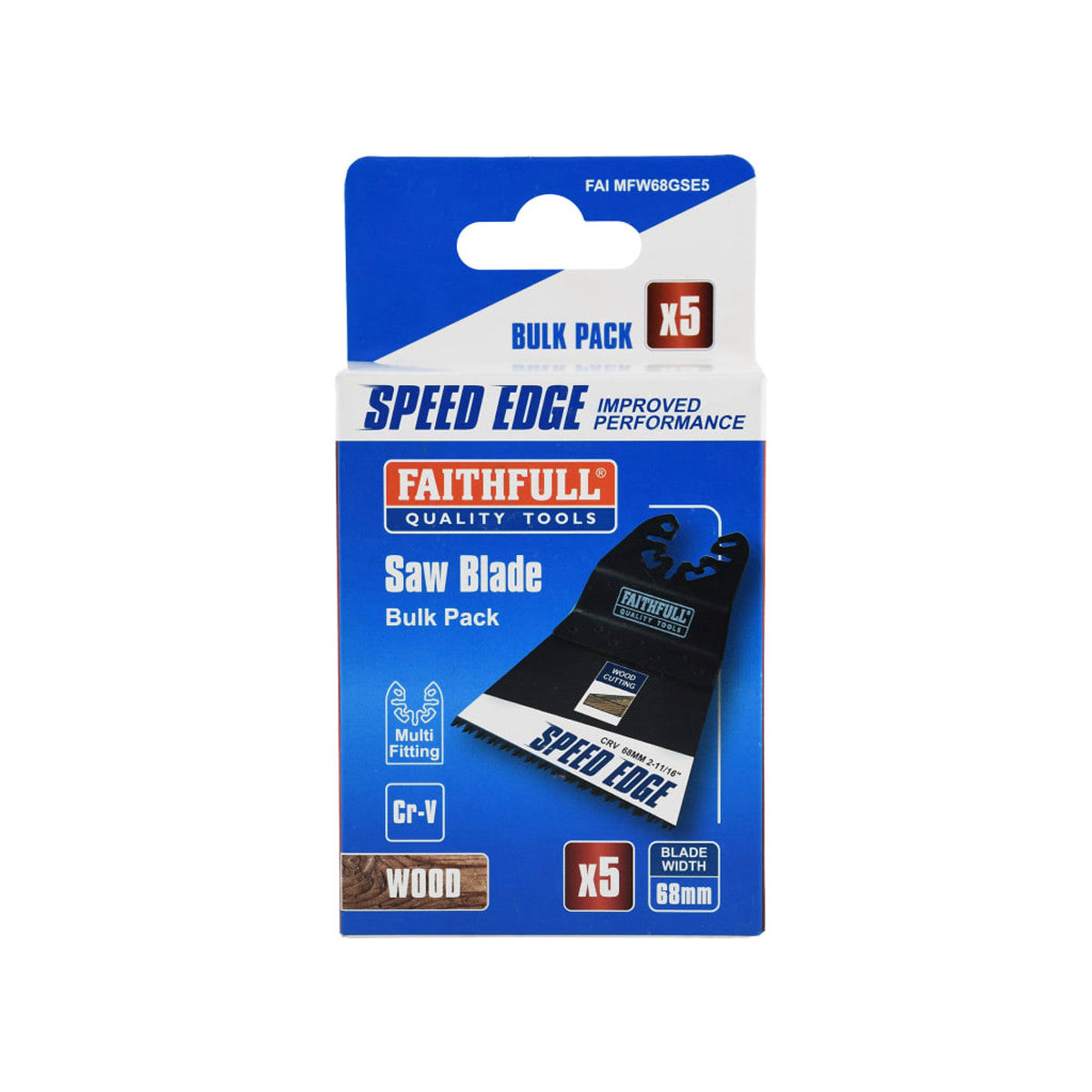 Faithfull Multi-Tool Speed Edge Ground Set Wood Blade 68mm (5 Pack) FAIMFW68GSE5