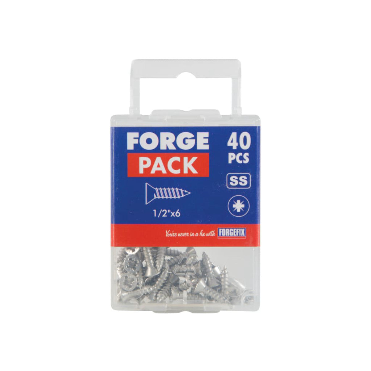 ForgeFix Self-Tapping Screw Pozi Compatible CSK A2 SS 1/2in x 6 ForgePack 40 FOR184546