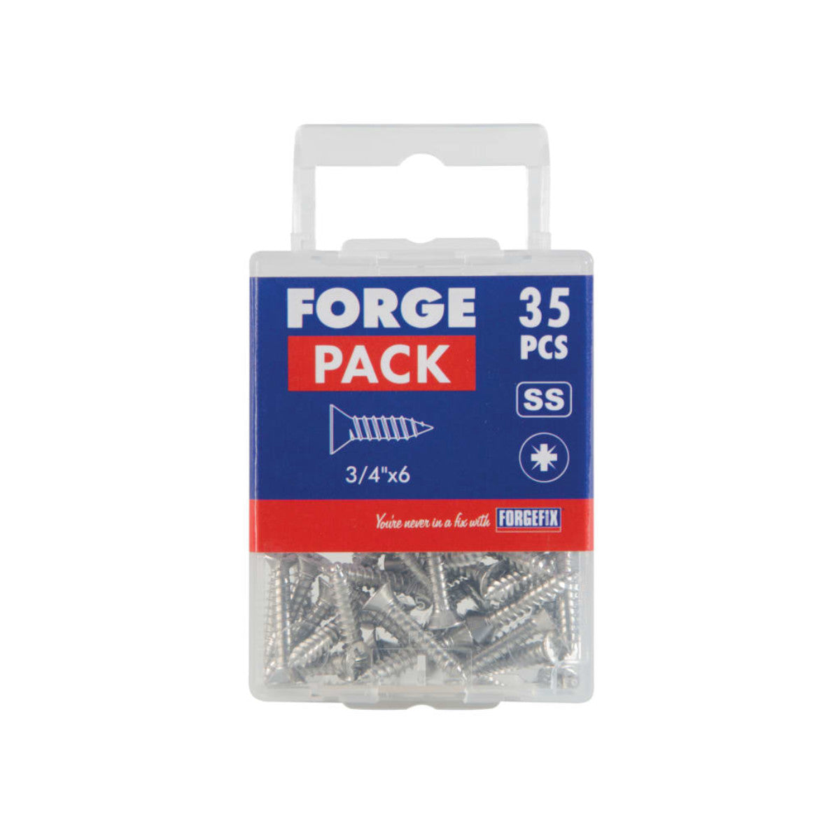 ForgeFix Self-Tapping Screw Pozi Compatible CSK A2 SS 3/4in x 6 ForgePack 35 FOR184577