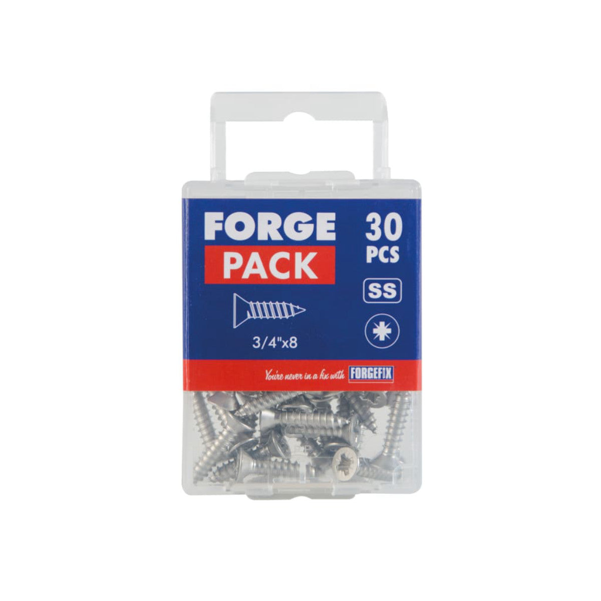 ForgeFix Self-Tapping Screw Pozi Compatible CSK A2 SS 3/4in x 8 ForgePack 30 FOR184638