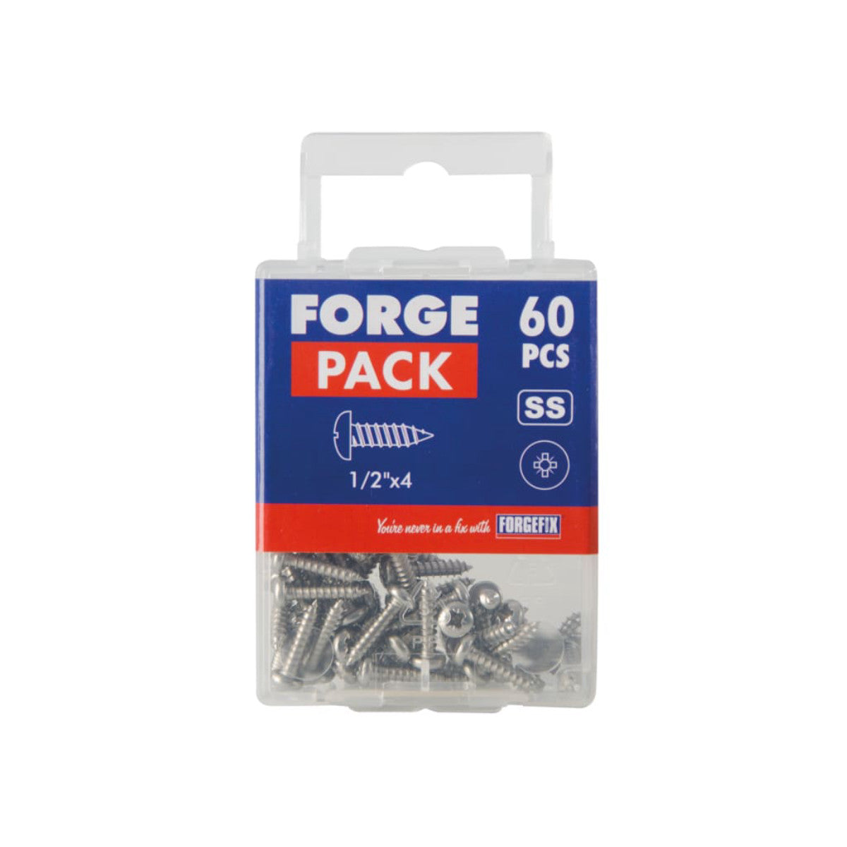 ForgeFix Self-Tapping Screw Pozi Compatible Pan Head SS 1/2in x 4 ForgePack 60 FOR184782
