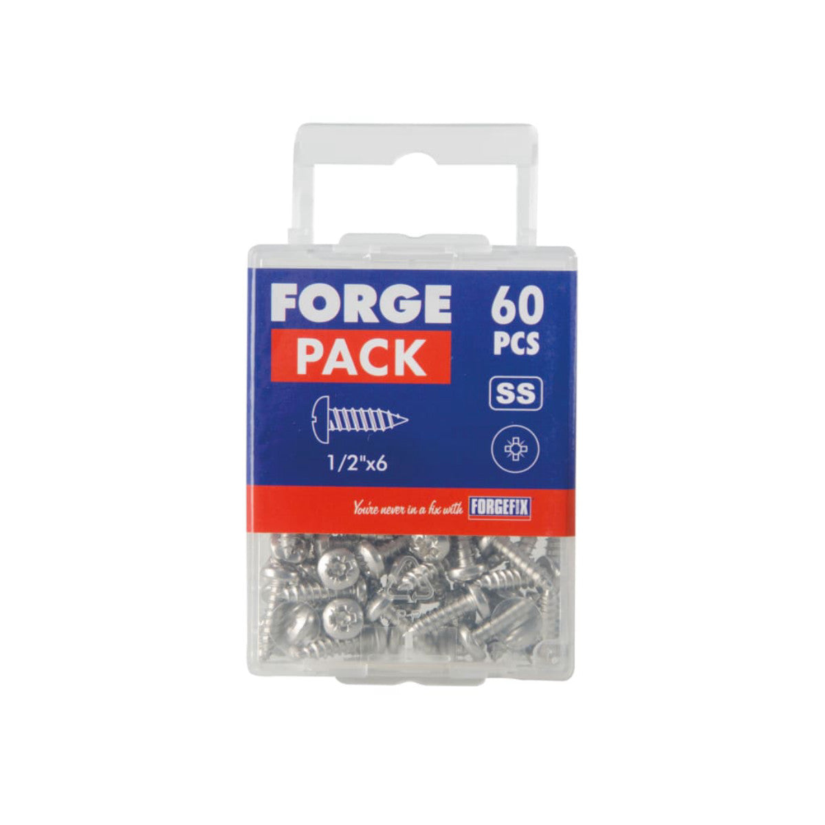 ForgeFix Self-Tapping Screw Pozi Compatible Pan Head SS 1/2in x 6 ForgePack 60 FOR184904