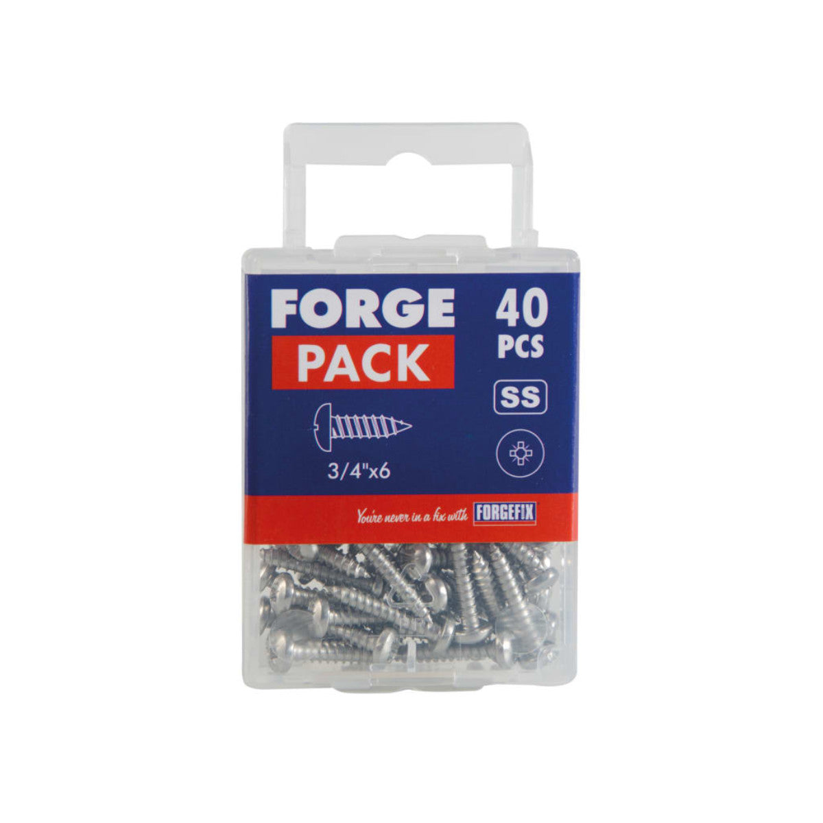 ForgeFix Self-Tapping Screw Pozi Compatible Pan Head SS 3/4in x 6 ForgePack 40 FOR184966