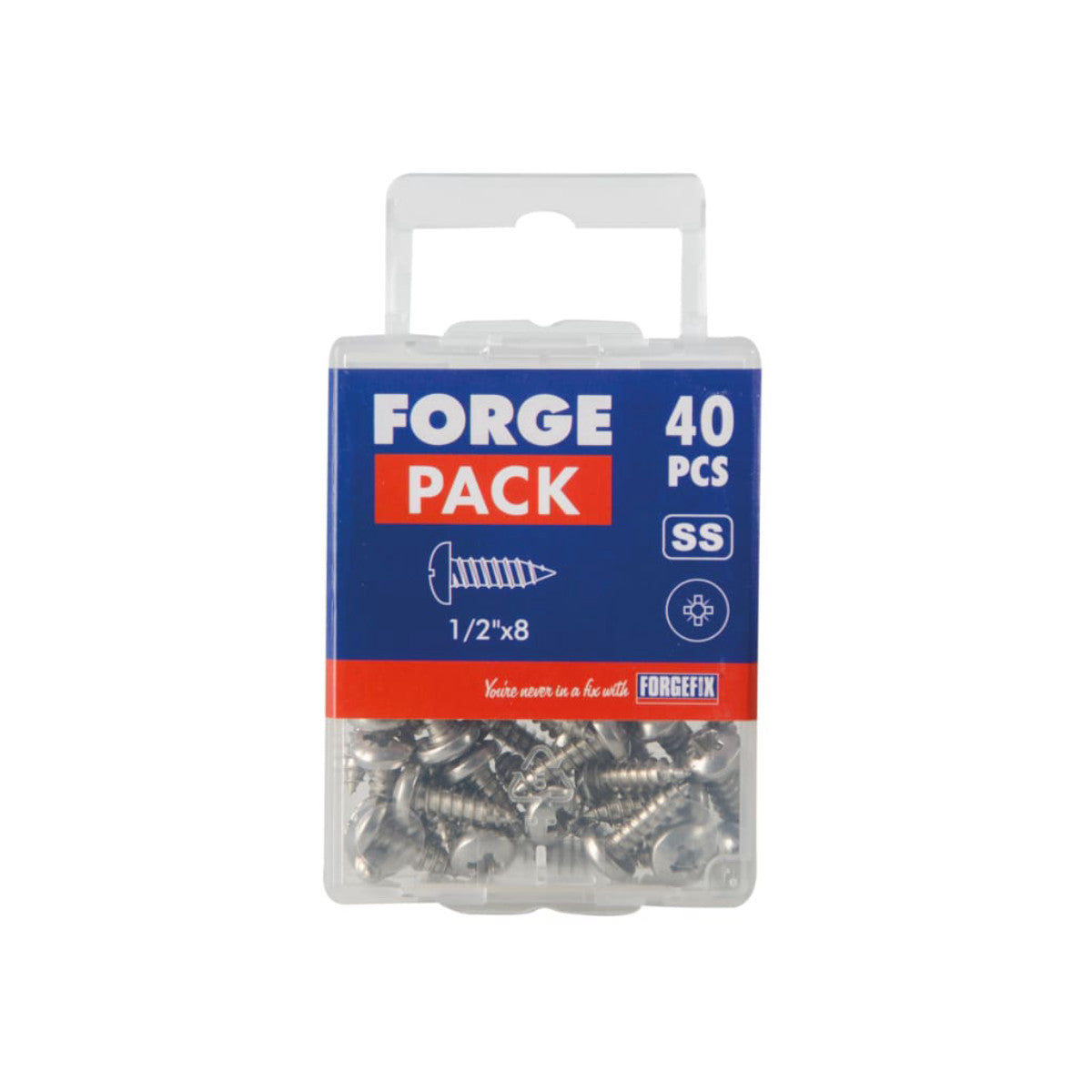 ForgeFix Self-Tapping Screw Pozi Compatible Pan Head SS 1/2in x 8 ForgePack 40 FOR185024