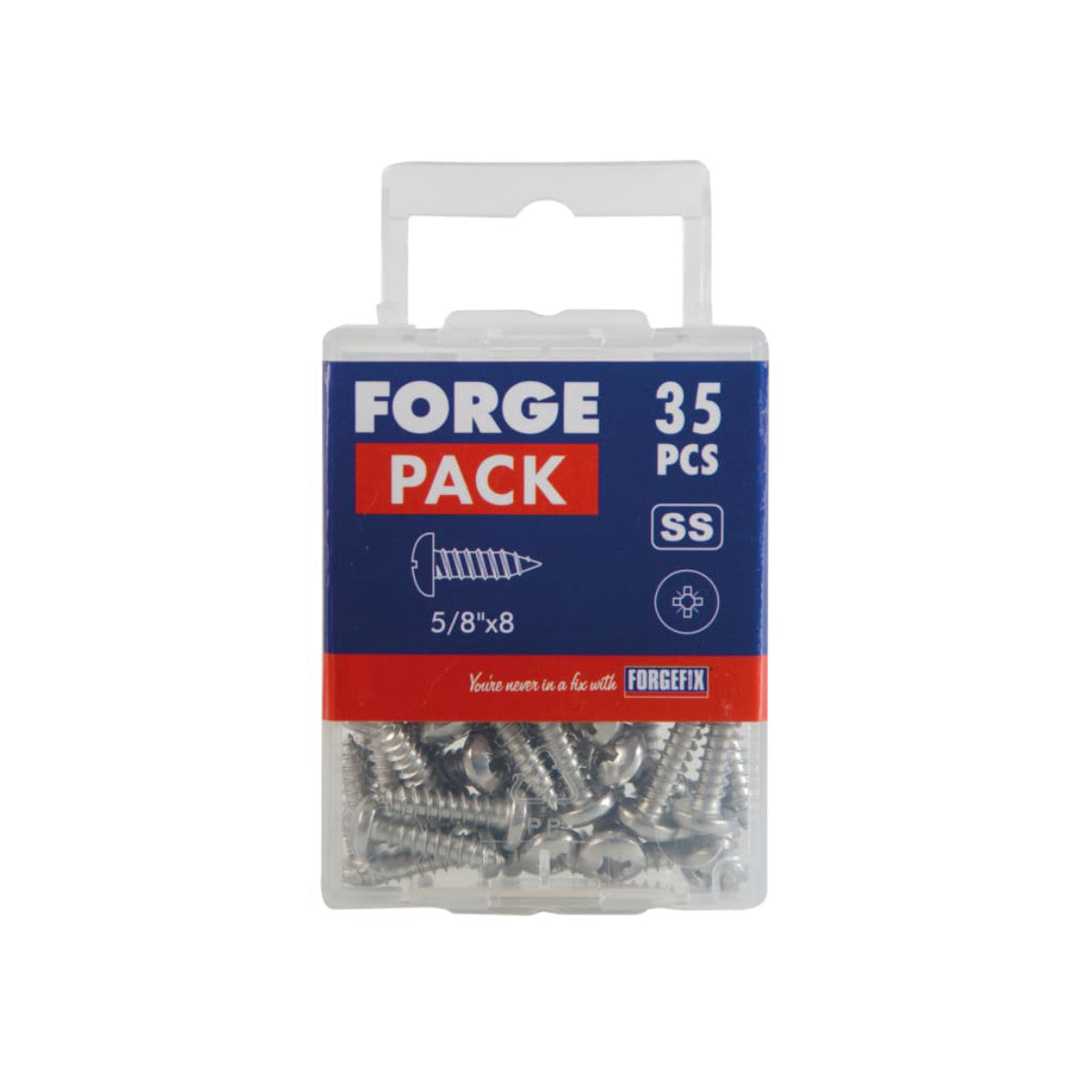 ForgeFix Self-Tapping Screw Pozi Compatible Pan Head SS 5/8in x 8 ForgePack 35 FOR185055