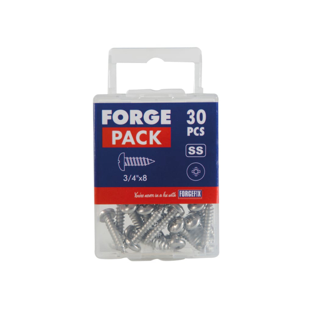 ForgeFix Self-Tapping Screw Pozi Compatible Pan Head SS 3/4in x 8 ForgePack 30 FOR185086