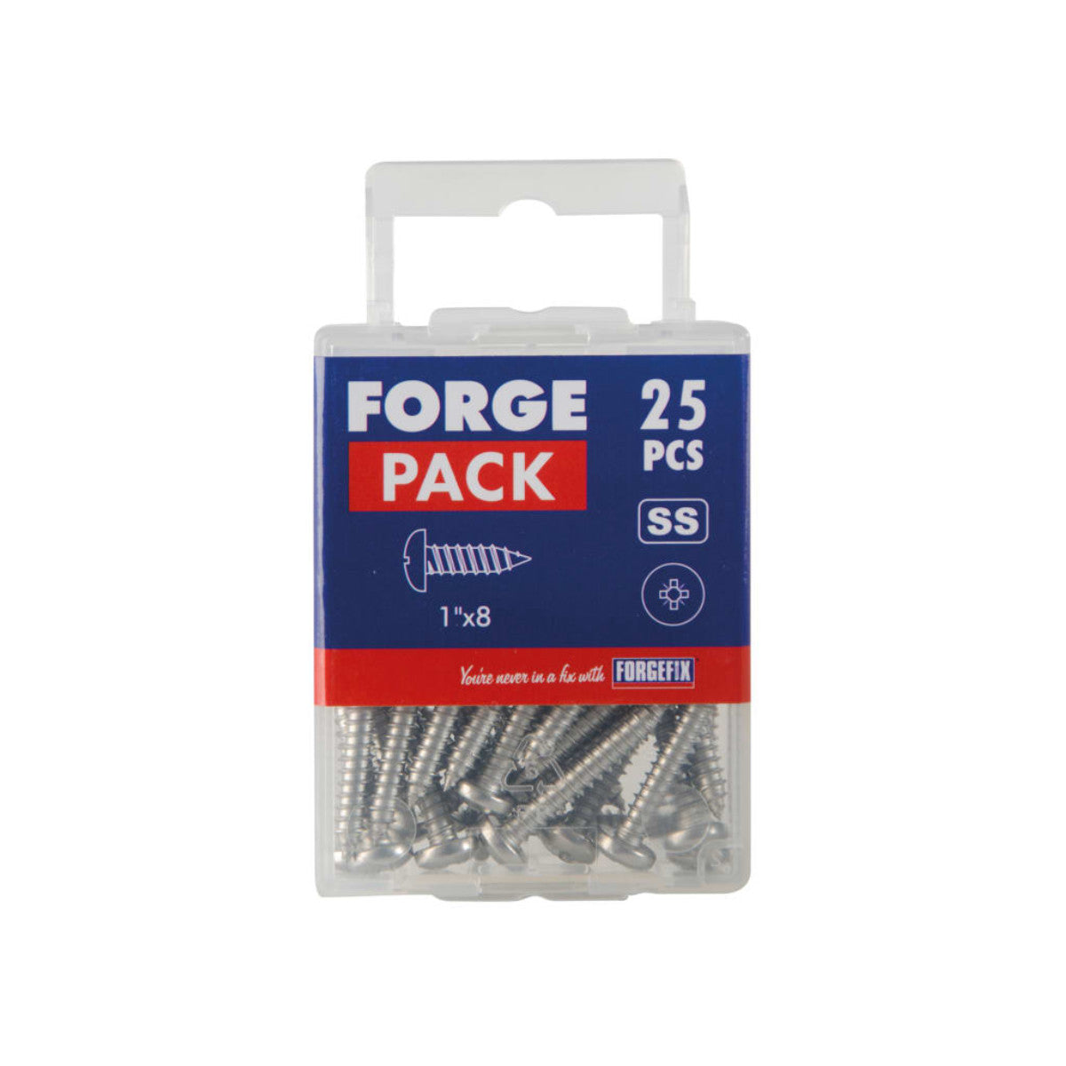 ForgeFix Self-Tapping Screw Pozi Compatible Pan Head SS 1in x 8 ForgePack 25 FOR185116